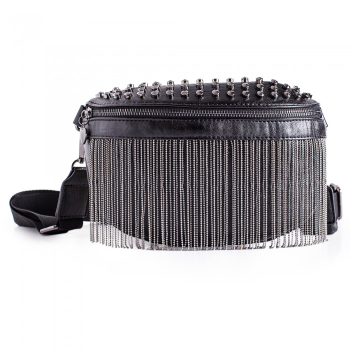 Ladies Crossbody Waist Belt Bag with Metal Tassles PU Leather