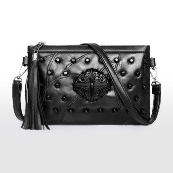 Women's Studded Black Pouch Bag Lambskin Leather