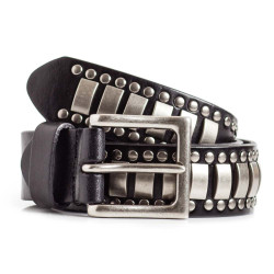 Mens Metal Studded Belt Black Leather