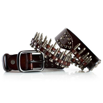Men's Brown Leather Belt with Decorative Bullets