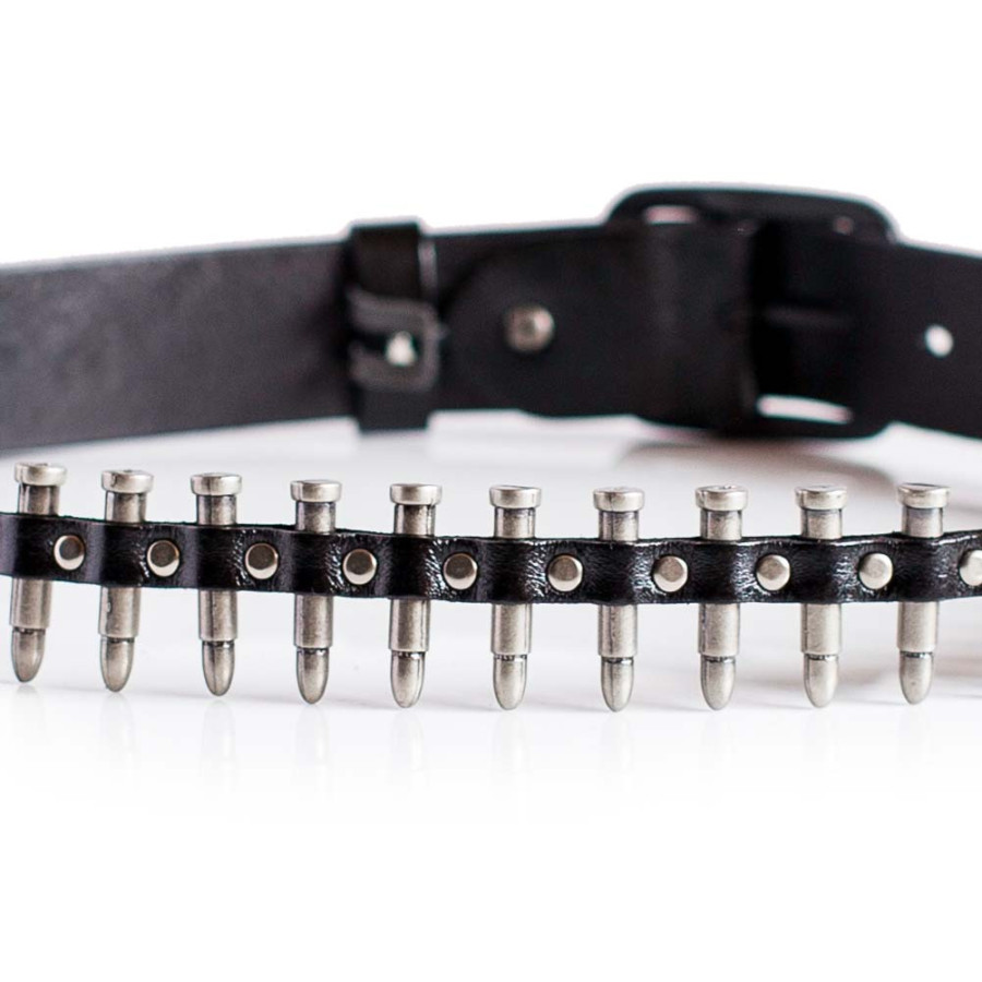 Punk Bullet Belt Black Real Leather | Mens Studded Belts | LATICCI