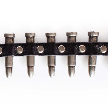 Men's Black Leather Belt with Decorative Bullets