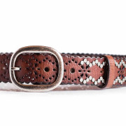 Vintage Studded Belt ZigZag Studs Real Leather