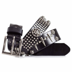 Punk Rock Belt Studded for Jeans with Skulls Cowhide Leather