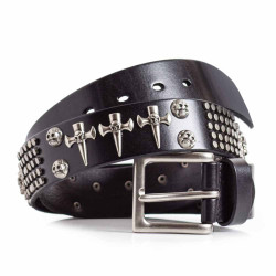 Punk Rock Belt Studded for Jeans with Skulls Cowhide Leather