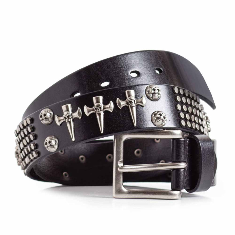 Mens Punk Rock Belt with Skulls Real Leather | Men's Studded Belts ...