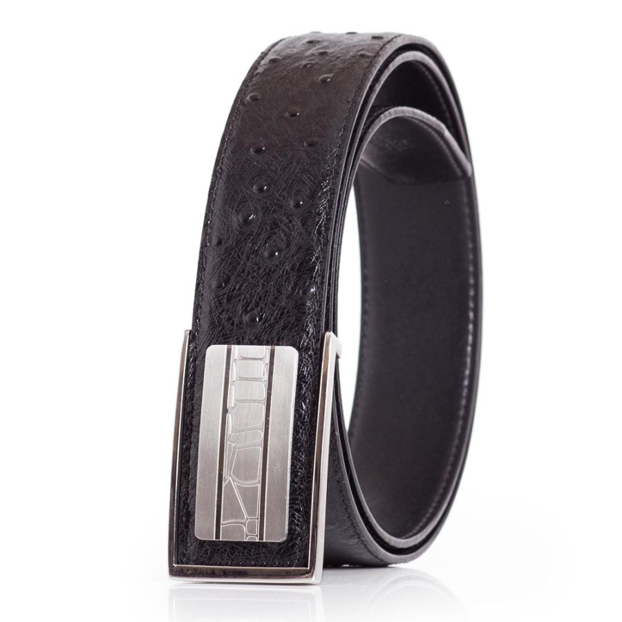 Black Ostrich Leather Belt 1