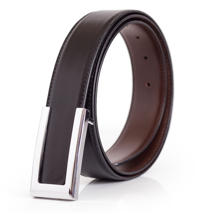 Mens Reversible Dress Belt Silver Steel Buckle Italian Leather 1.5"