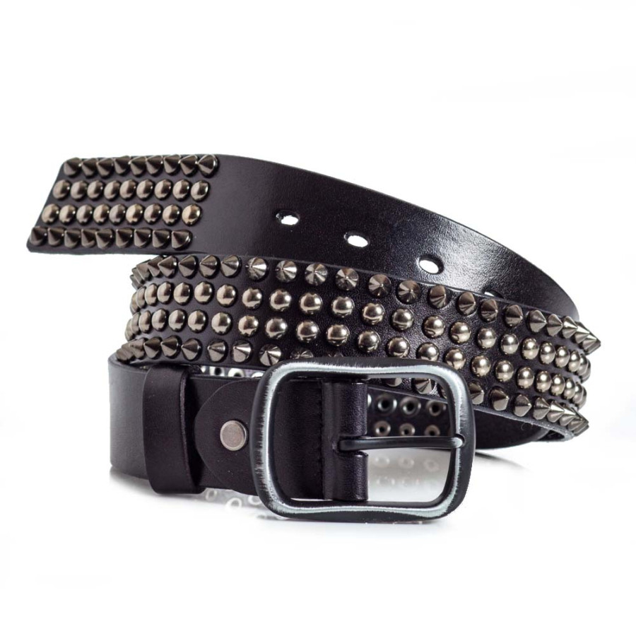 Black Leather Belt with One Row of Spikes