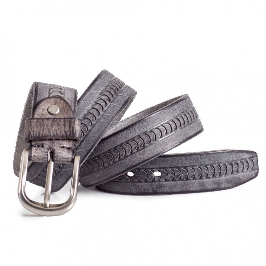 Grey Leather Belt with Carving Sizes 30-44in | LATICCI