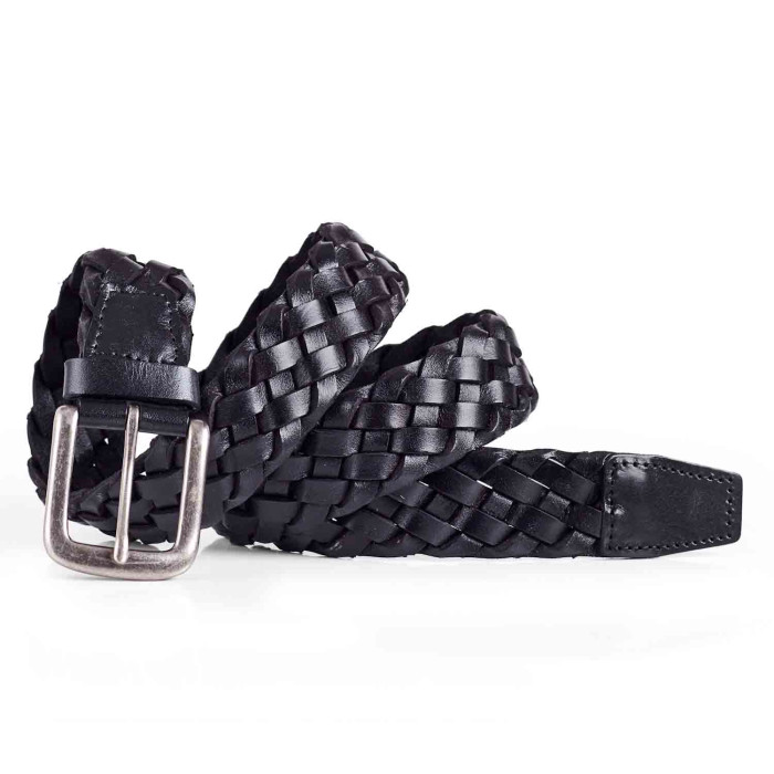 Mens Black Braided Leather Belt