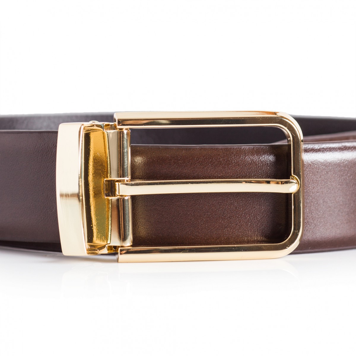 Mens Brown Dress Leather Belt Gold Single Prong Buckle 1 1/3&#39;&#39; Width | LATICCI