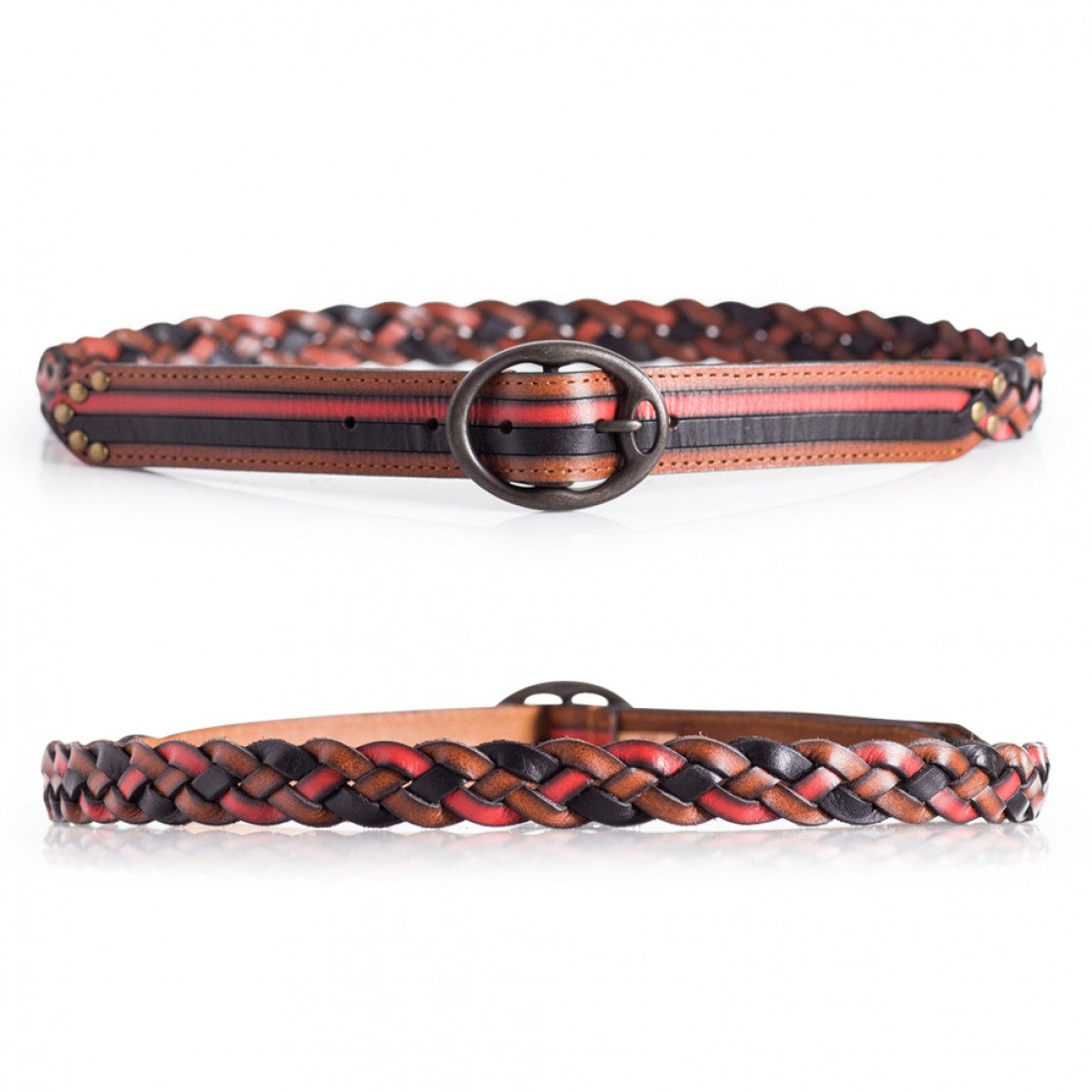 Ladies Braided Leather Belt Black Red Brown Width 1.1&#39;&#39; Fits Waist Sizes 28in - 35in | LATICCI