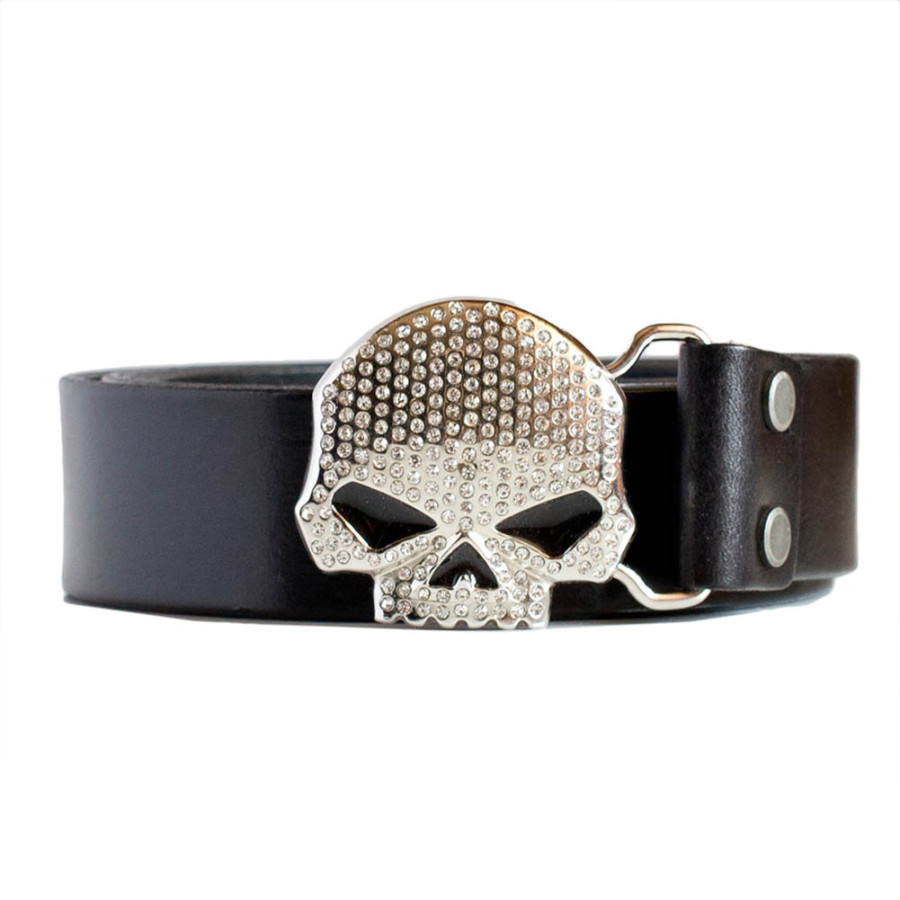 Black belt with clear crystals and silver skull