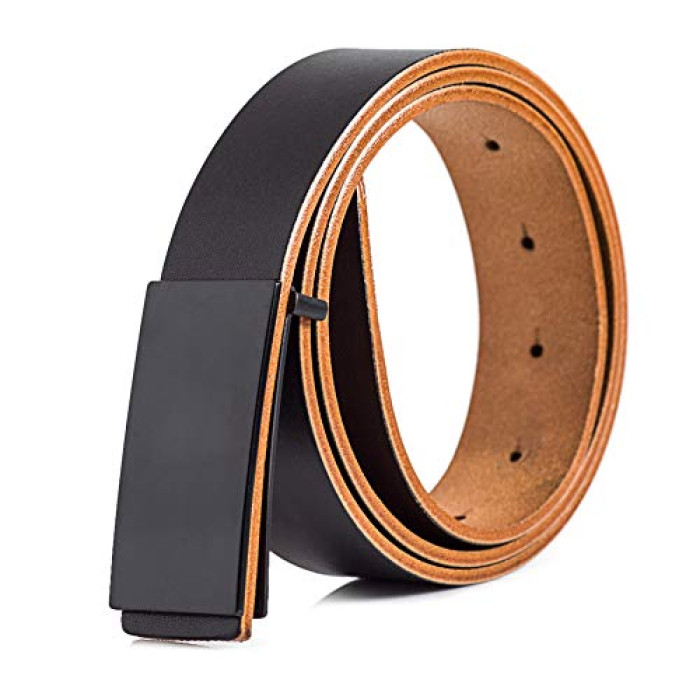 Mens Black Buckle Belt Real Leather