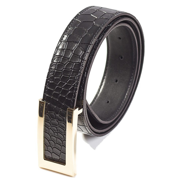 Mens Business Belt Croc Design and Gold Buckle