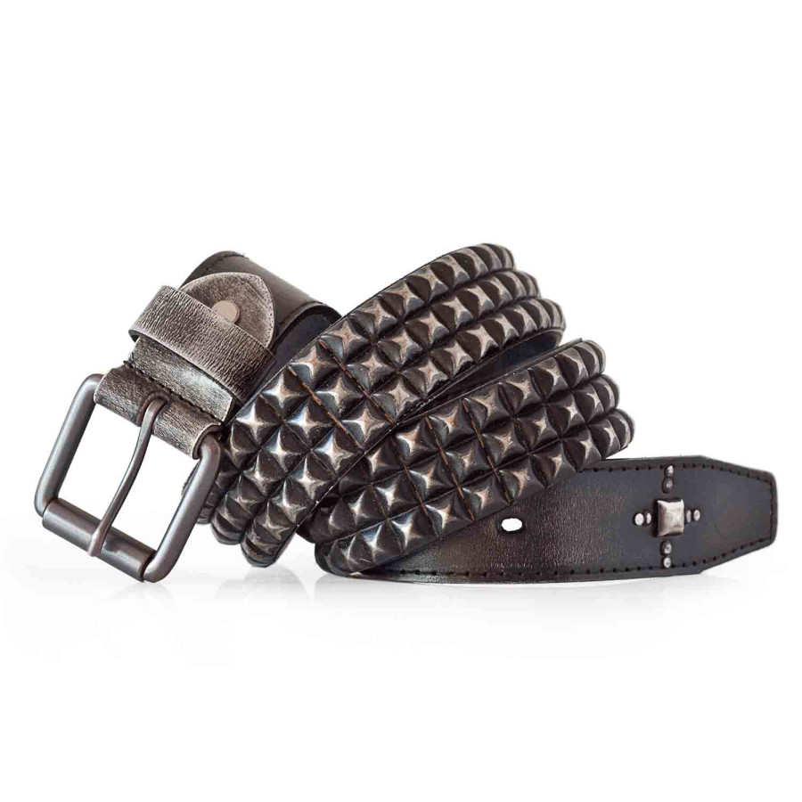 3 Row Pyramid Stud Belt - Real Leather Made in the USA