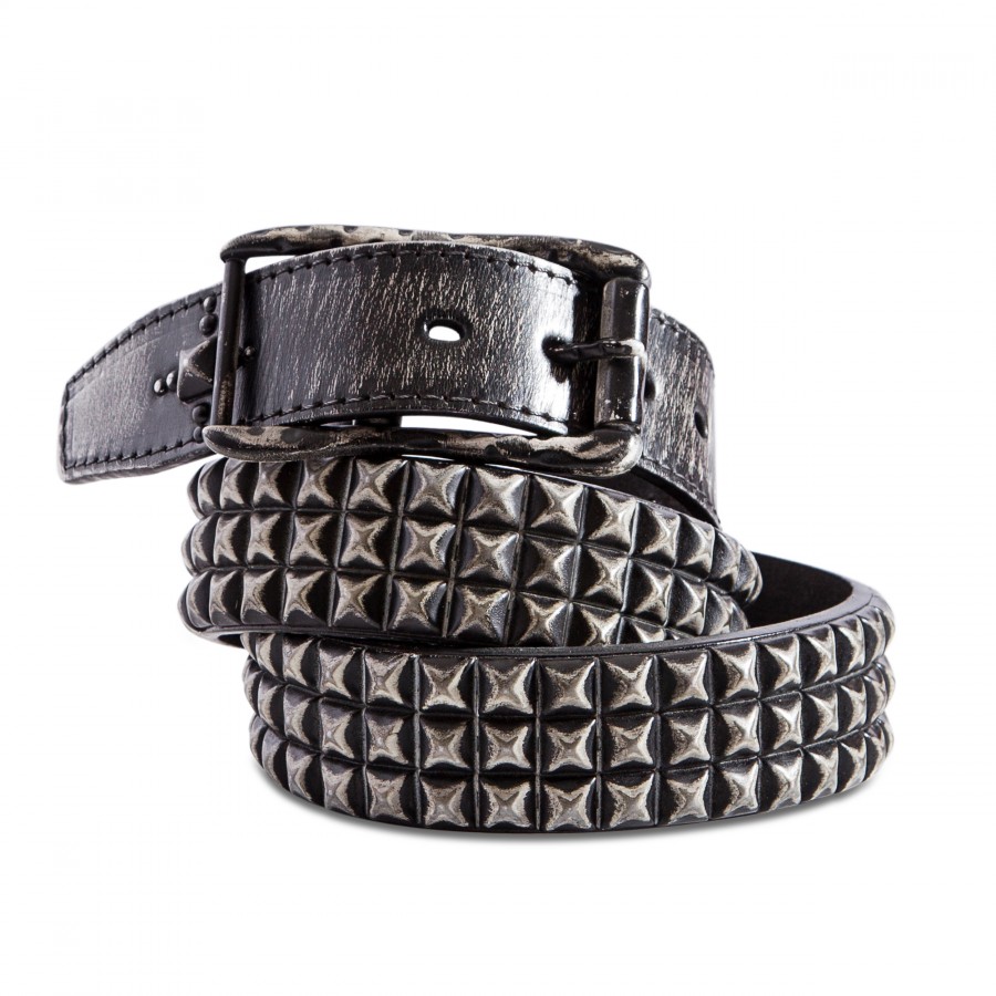 Triple Row Pyramid Stud Distressed Leather Belt 1.5in Width Sizes 30 ...