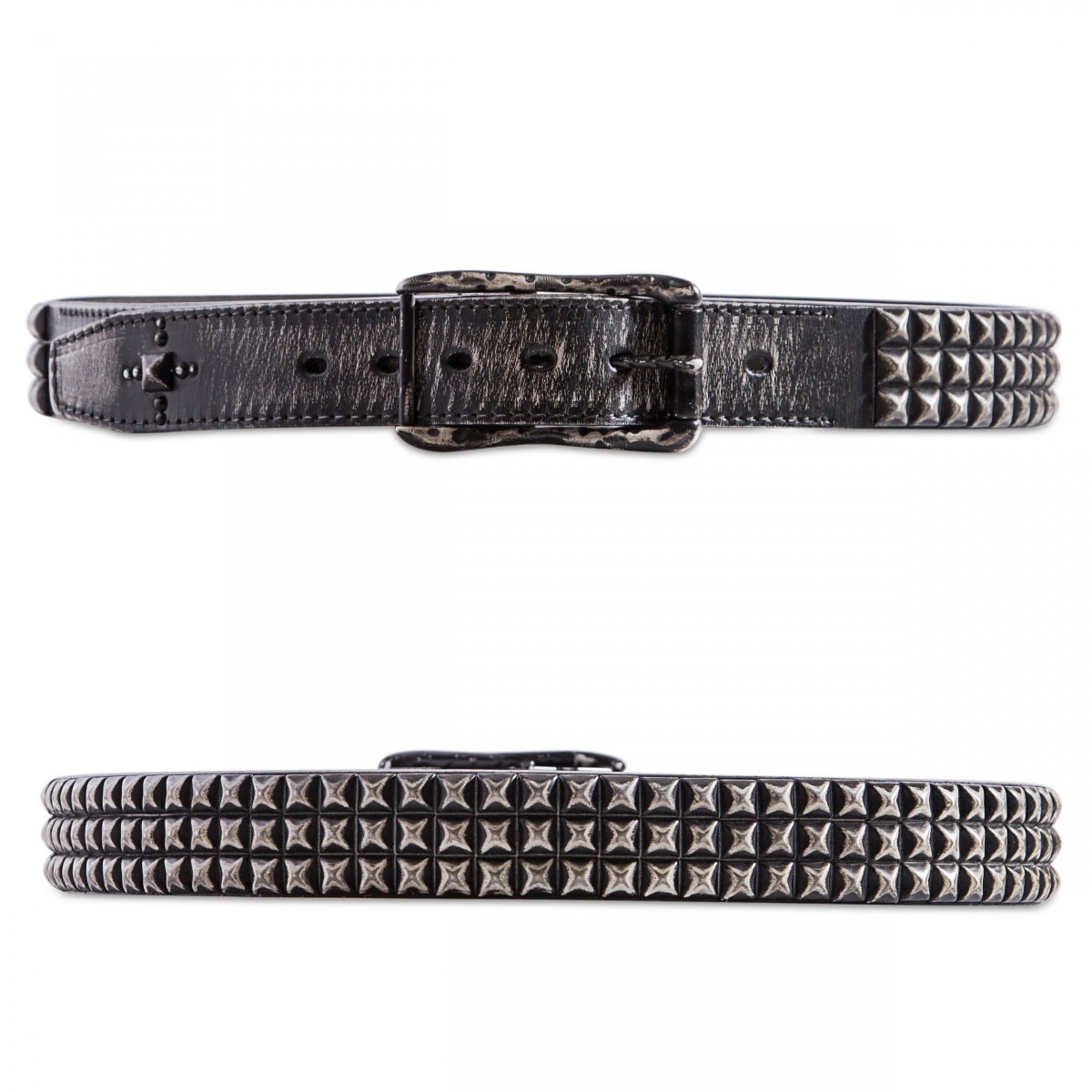 Triple Row Pyramid Stud Distressed Leather Belt 1.5in Width Sizes 30 ...