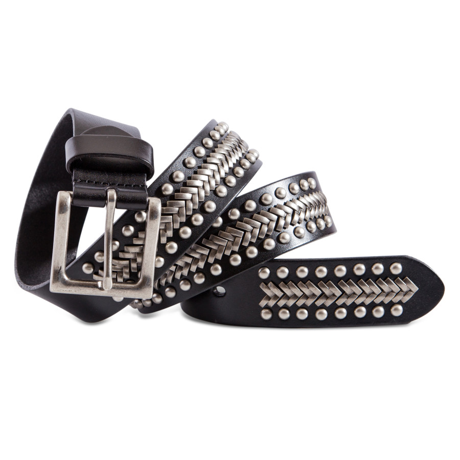 Mens Studded Belt, Punk Rock Belt Italian Leather Black, Mix Stud