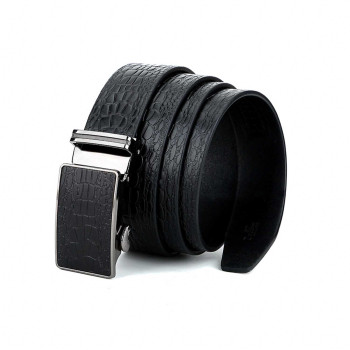 Mens Reptile Formal Leather Belt Black Automatic Buckle 1.5in Width