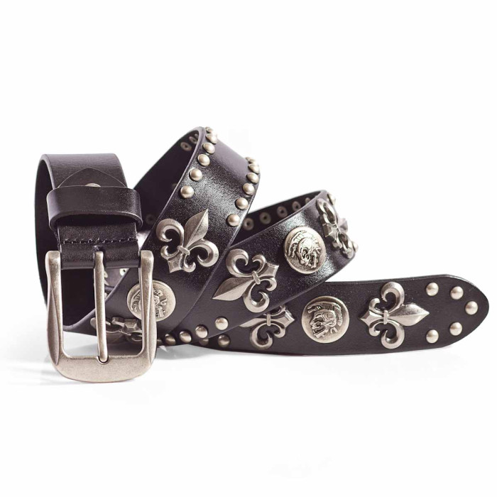 Mens Punk Rock Leather Belt, Metal Studs Belt, Vintage Rock Belt 