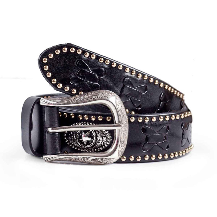 Texas Star Studded Belt and Western Buckle 1.5" Real Leather