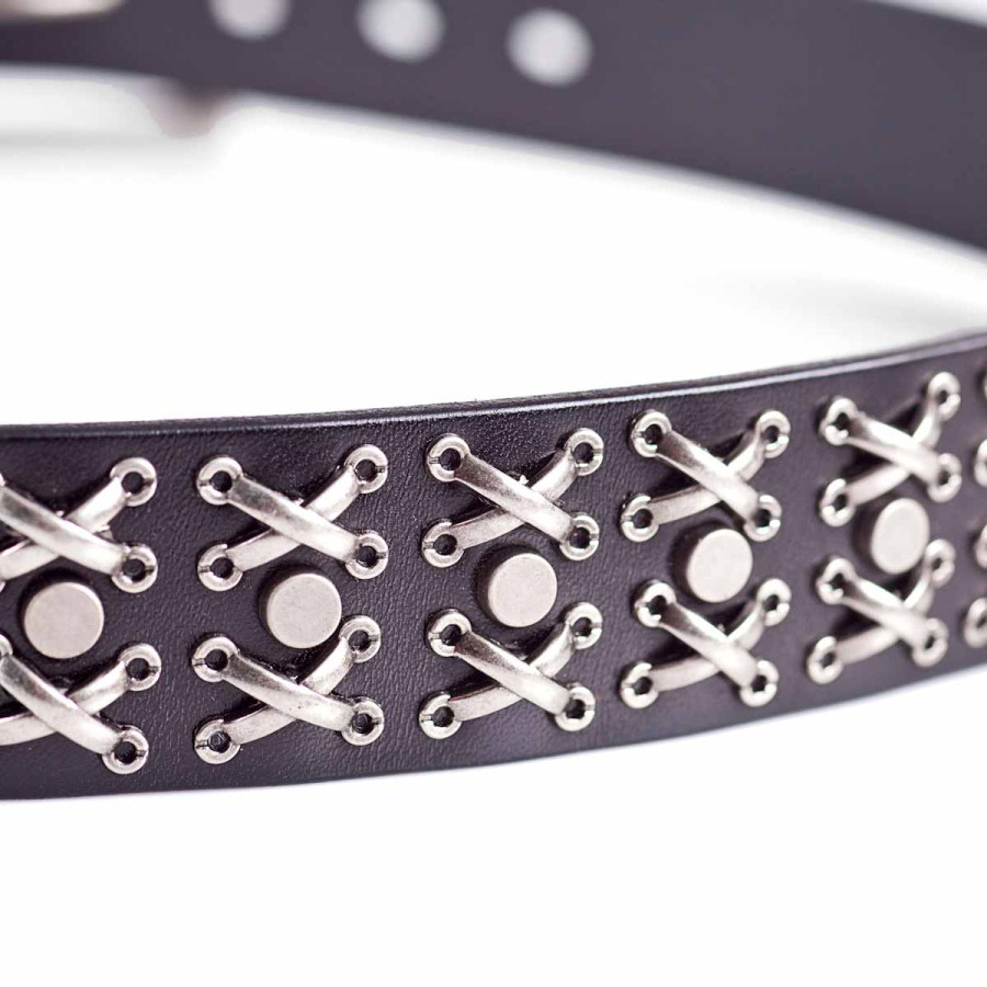 Size 36 Mens Black / Silver Studded Belt Made In Spain #19209