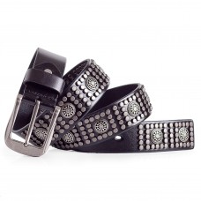 Studded Leather Belt Casual Look 1.5in Black