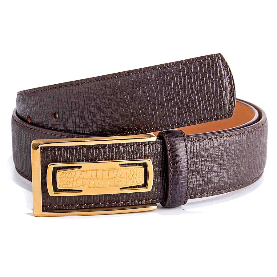 High Quality Casual Brown Genuine Leather Mens Belts Gold Black