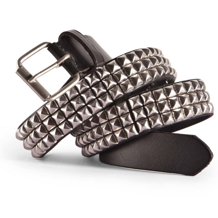 Pyramid Studded Belt Black and Silver Roller Buckle 1 1/3in
