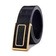 Black Reversible Leather Belt Gold Buckle