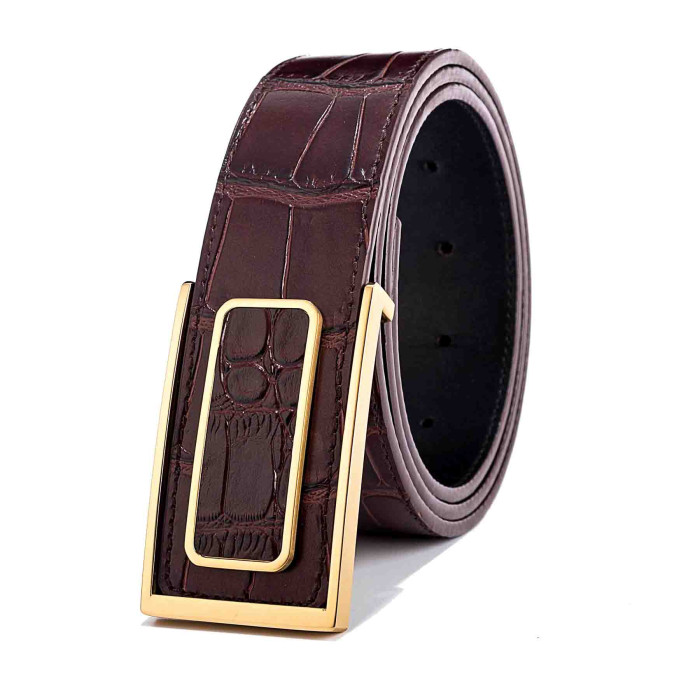 Mens Leather Belt for Suits Brown with Gold Buckle