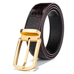Mens Reversible Leather Belt Gold Buckle 1.5in