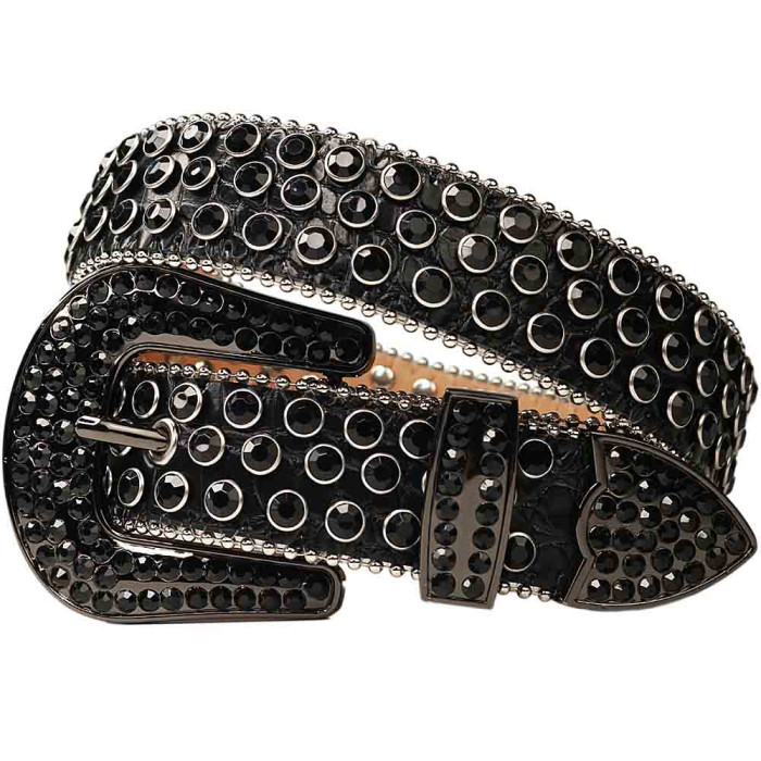 Men's All Black Rhinestone Belt