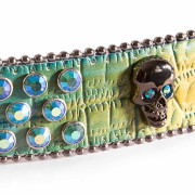 Mens Reptile Belt with AB Rhinestones and Skulls Blue Green Base 