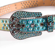 Mens Reptile Belt with AB Rhinestones and Skulls Blue Green Base 
