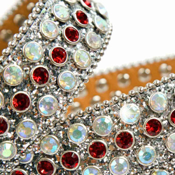 Silver Rhinestone Belt with Red Stones