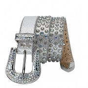 Super Bling Silver Belt with AB Rhinestones and Western Buckle