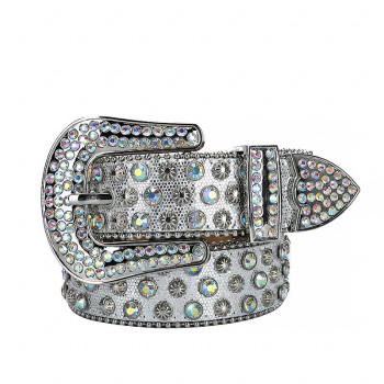 Super Bling Silver Belt with AB Rhinestones and Western Buckle
