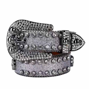 Silver Studded Belt with Skulls and Rhinestones