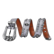 Silver Studded Belt with Skulls and Rhinestones