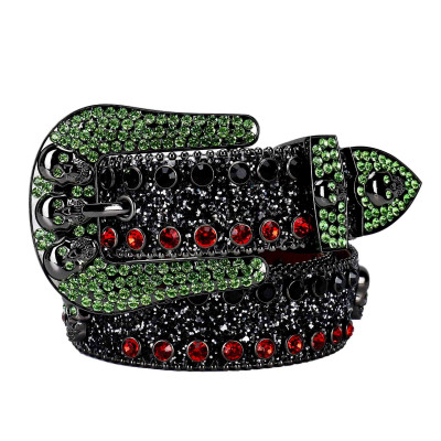 Skull Belt with Rhinestones and Glitter Green Red Black