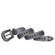 Black and Silver Studded Belt Western Buckle