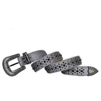 Black and Silver Studded Belt Western Buckle