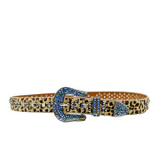 Leopard Print Belt with Blue Rhinestones