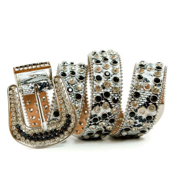 Mens Snake Belt with Rhinestones Belt and Western Buckle