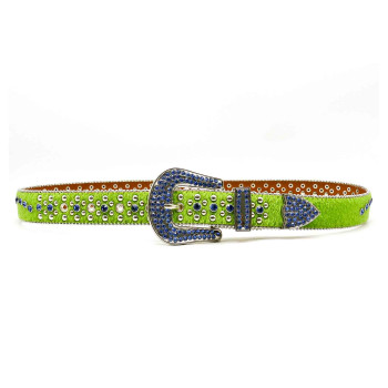 Lime Green Rhinestone Belt with Blue Ice and Pony Hair