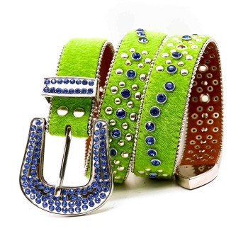 Lime Green Rhinestone Belt with Blue Ice and Pony Hair