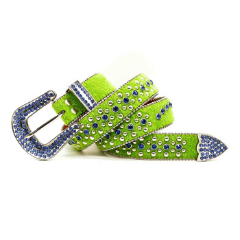 Lime Green Rhinestone Belt with Blue Ice and Pony Hair